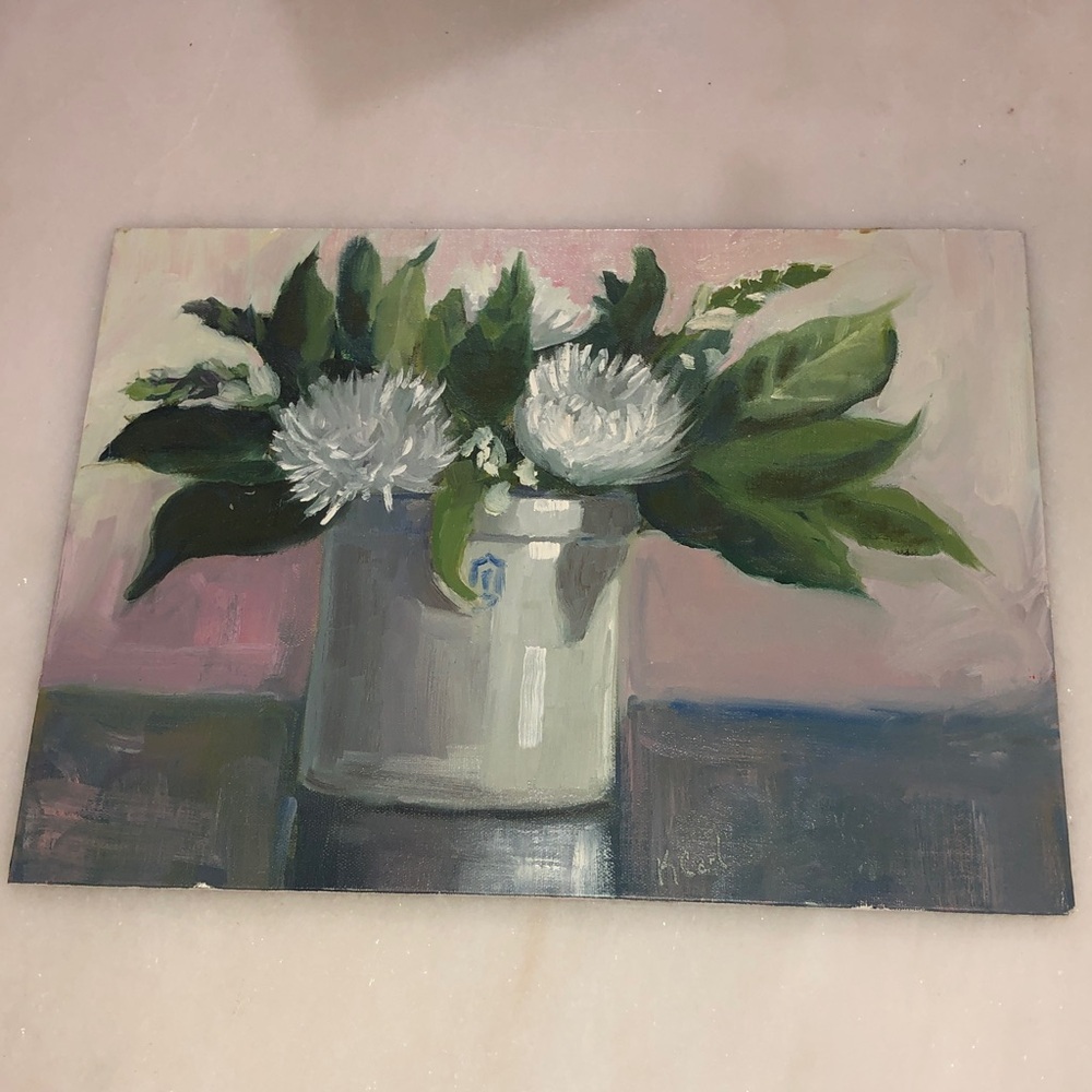 Green & White Floral Still Life Painting - original Kathy Carl